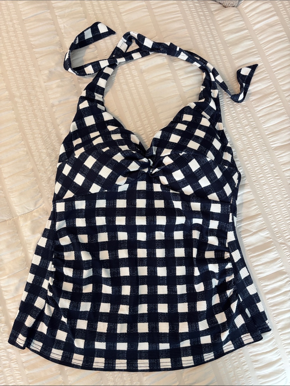 Lands’ End Navy/White Halter Tankini Top Sz 10